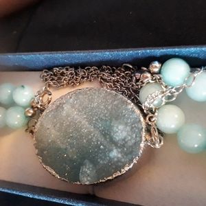 Mint Druzy & mint glass round beaded bracelet, with changable to necklace